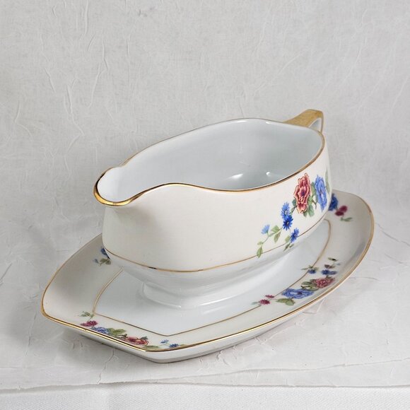Edelstein Bavaria Porcelain Sauce Gravy Server Underplate floral ivory banded - Picture 3 of 9